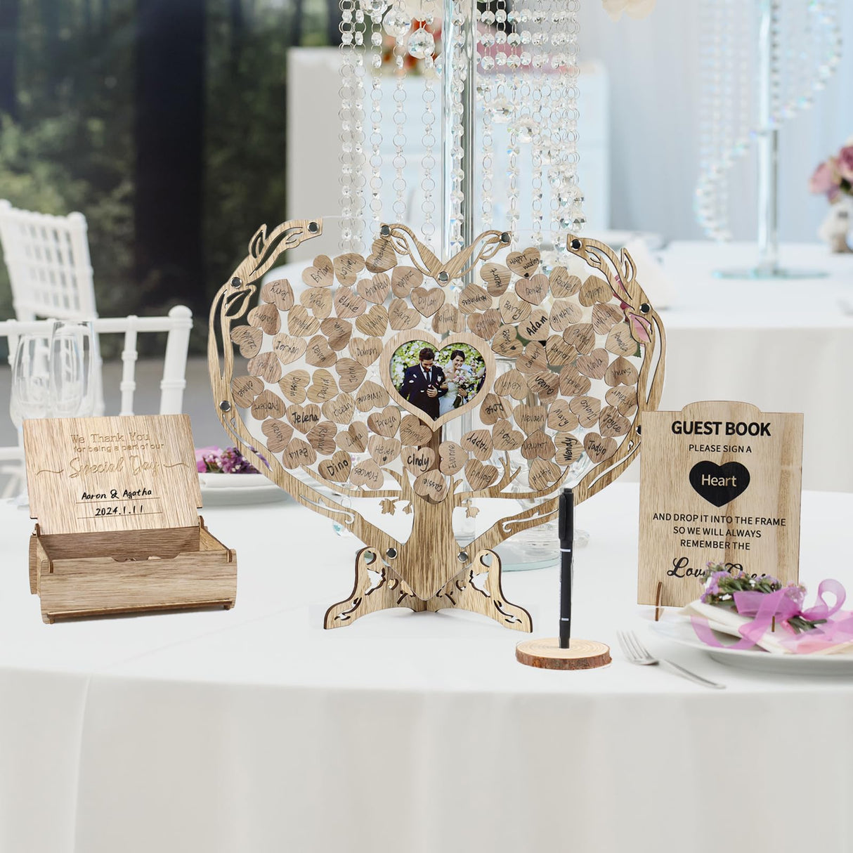 DeziWood Rustic Wedding Guest Book, Wedding Guest Book Alternative with Wooden Drop Box, Heart Wedding Decor for Party, Personalized Wedding DeziWood