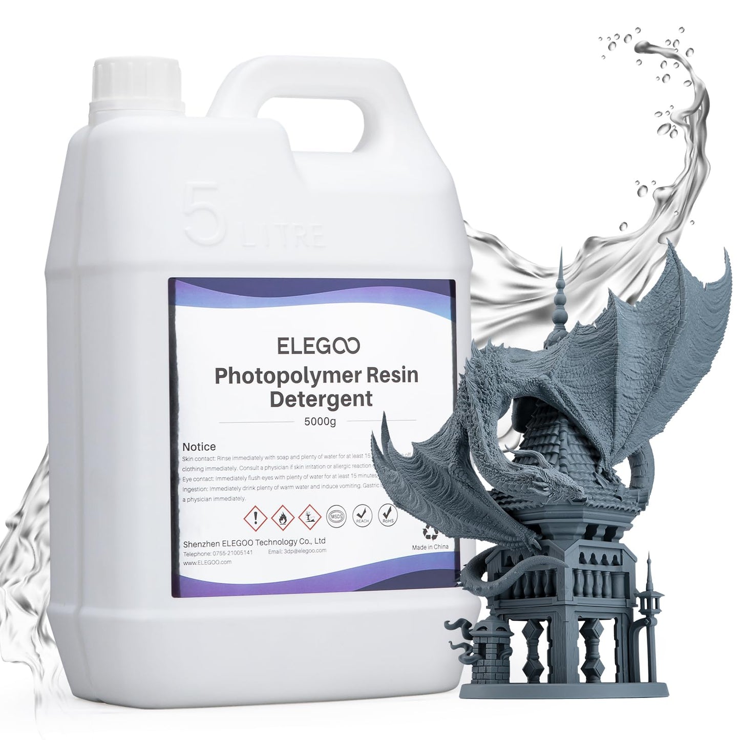 ELEGOO 5KG Photopolymer Resin Detergent, 3D Printer Resin Cleaner