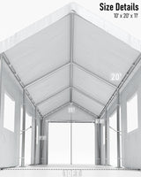 KYBOLT 10 x 20 Ft Heavy-Duty Carport, Portable Garage, 180g PE Waterproof Canopy and 8 x 1.0 mm Poles for Full-Size Pickup Trucks, Boats, and SUVs - White KYBOLT