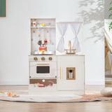 INFANS Kid Kitchen Playset, Toddler Wooden Pretend Cooking Set with Stove, Sink, Microwave, Storage Cabinet, Play Kitchen Toy Set for Children Boys Girls INFANS