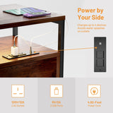 YILQQPER Nightstand with LED Light, Charging Station, 2 Deep Drawers & Shelves, Wood Night Stand Bed Side End Table for Bedroom & Living Room, Rustic Brown YILQQPER