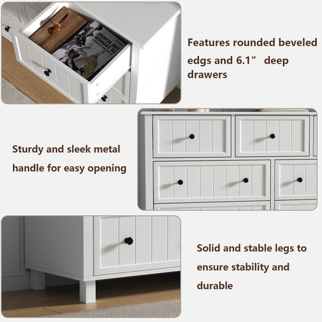 Farmhouse Dresser with 7 Drawers, White Dresser for Bedroom, Chest of Drawers, Modern Dresser for Closet, TV Stand with Large Drawers, Storage Dresser Organizer Clothes for Living Room, Hallway Gyfimoie