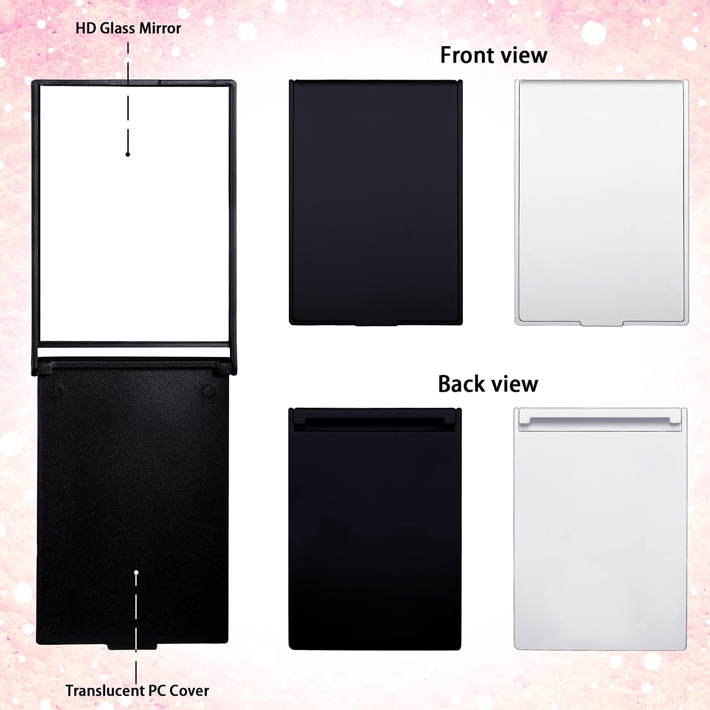 Queekay Home Mirror, 16pcs 2 x 3 x 0.2'' Small Makeup Folding Mirror, Portable Travel Mirror, Compact Stand up Mirror, for Women Girls, Black, White