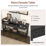 Giantex Narrow Console Table with Storage - 60" Long Sofa Side Table w/ 4 Drawers & Open Shelf, Solid Wood Legs, Rectangular Entry Table, Retro Entryway Table for Living Room Hallway, Foyer, Black Giantex