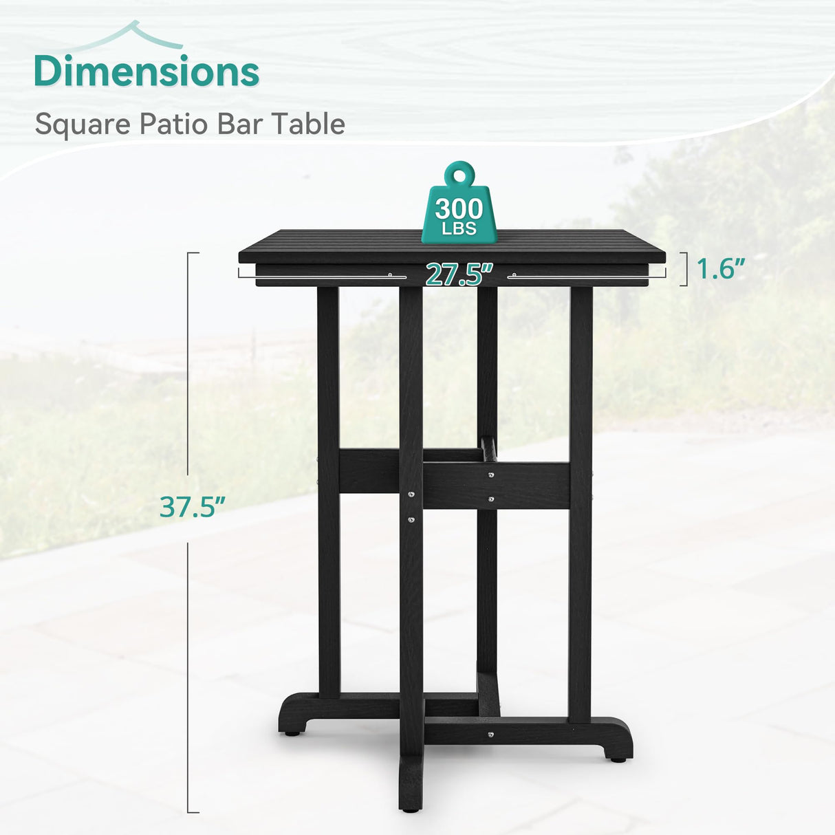 Homenjoy 37.5" H Outdoor Bar Table，HDPE Bar Height Table with Weather Resistant Top, Square Outdoor Patio Table, Black Homenjoy
