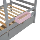 Harper & Bright Designs House Bunk Bed for Kids, Twin Over Twin Bunk Beds with Storage Drawers & Shelf, Solid Wood Bunk Bed with Roof & Window for Kids Girls Boys Teens,Gray Harper & Bright Designs