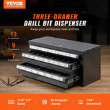 VEVOR Drill Bit Dispenser Cabinet, Three-Drawer Drill Bit Dispenser, Drill Bit Organizer Cabinet, Drill Dispenser Organizer Cabinet for Jobber Length Fractional Size 1/16" to 1/2" in 1/64" Increments VEVOR