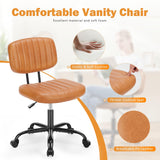 Sweetcrispy Small Office Desk Chair with Wheels Armless Comfy Computer Chair with Lumbar Support, PU Leather Low Back Adjustable Height 360° Rolling Swivel Task Chair Without Arm for Home, Bedroom Sweetcrispy