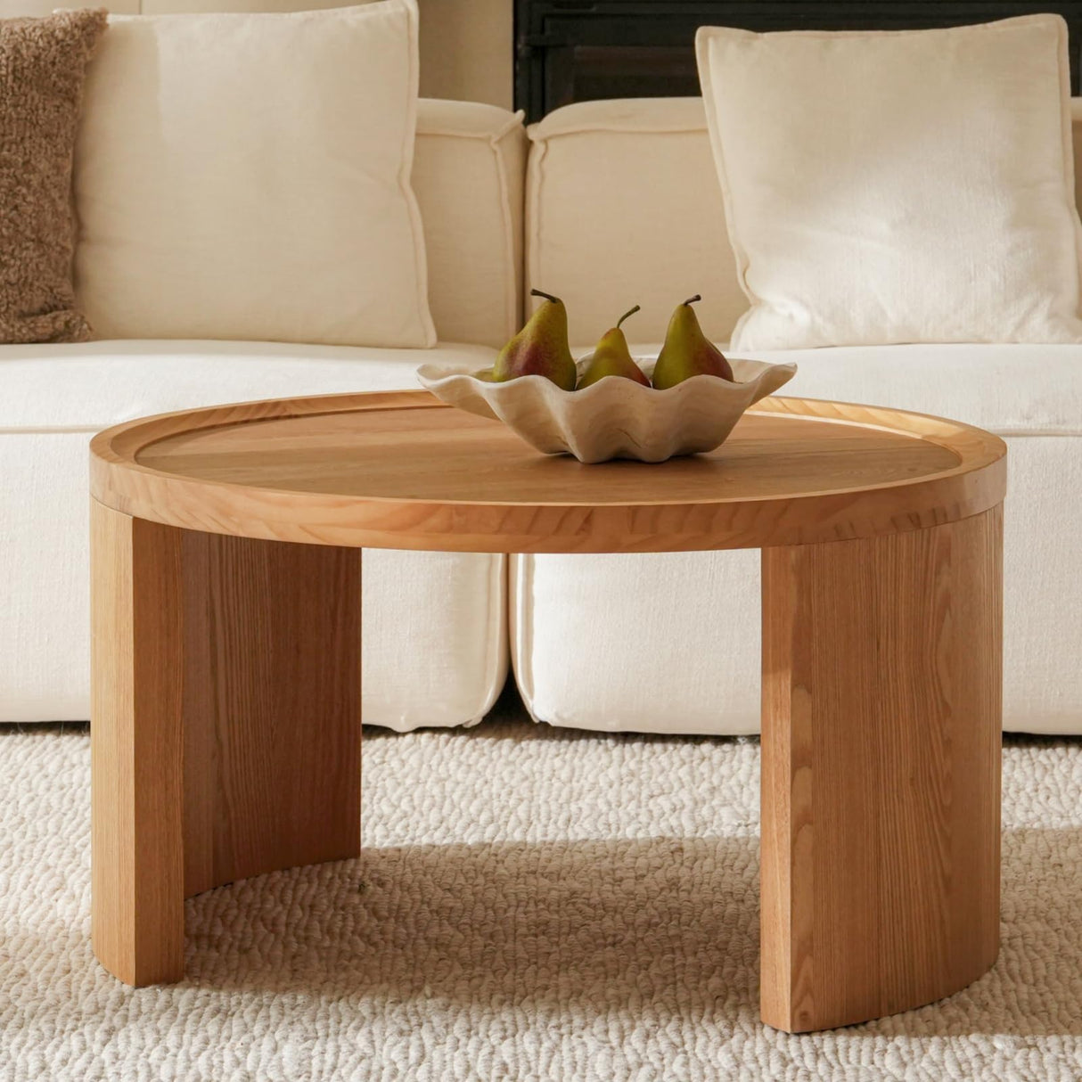 FAME HOME Round Nesting Coffee Table Set of 2,31.5" Large & 18" Small Low Tables with Wood Look Top,Space-Saving Side Tables for Living Room,Bedroom,Office,Minimalist Center Table Set (Brown, L+S) FAME HOME