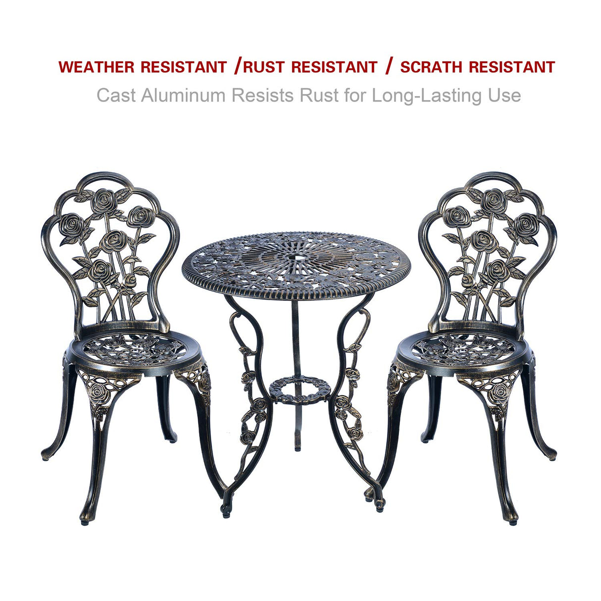 C/G 3 Piece Bistro Set,Outdoor Patio Set,Anti-Rust Cast Aluminum Bistro Table Set for Park Yard Front Porch Furniture(Antique Copper) C/G