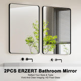 Bathroom Mirrors for Over Sink,2Pcs 24x36Inch Vanity Mirrors for Wall,Black Metal Frame Rectangle Mirrors for Bathroom,Farmhouse,Restroom,Hangs Horizontally or Vertically ERZERT