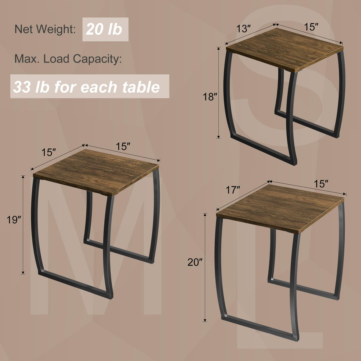 SRIWATANA Nesting Tables, Vintage Side End Tables Living Room, Coffee Snack Table Set of 3 SRIWATANA