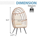 JOIVI Wicker Egg Chair, Oversized Indoor Outdoor Lounger Large Egg Basket Chair with Stand and Cushions for Patio Porch, Backyard, Living Room, Balcony (Beige Rattan, Creamy White Cushion) JOIVI