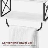 MAHANCRIS Bathroom Wall Cabinet with 2 Door and Adjustable Shelves, Farmhouse Medicine Cabinet with Towel Rack, 3-Tier Wall Mounted Storage Cabinet Over The Toilet for Bathroom Laundry Room, White MAHANCRIS