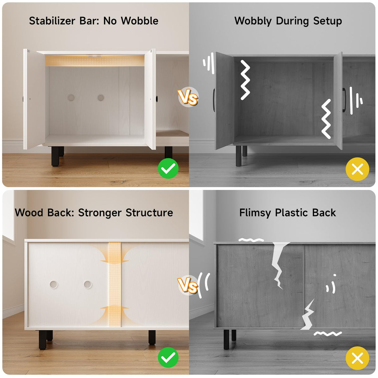 ONBRILL 59 Inches Cat Litter Box Enclosure for 2 Cats, Hidden Litter Boxes Furniture with Cat Scratch Pad, Large Indoor Pet House with Double Room, Wooden TV Stand Side Table, Off White ONBRILL