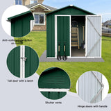 Jintop 4x6 FT Outdoor Metal Storage Sheds with Apex Roof,Single-Storey Waterproof Roofed Structure Garden Shed w/Lockable Doors,for Lawn Equipment Tool Sundries,Green+White Jintop