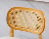 EALSON Counter Height Bar Stools Set of 4 Rattan Back Farmhouse Barstools Mid Century Modern Bar Chairs with Natural Wood Legs Comfortable Leather Upholstered Kitchen Island Chairs, White EALSON