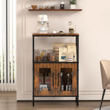 X-cosrack Buffets Coffee Bar Station, 3-Tier Small Coffee Stand Station with Storage, Farmhouse-Style Microwave Cart Featuring 2-Door Cabinet Ideal for Living Room, Entryway, Sideboards X-cosrack