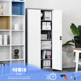 Yizosh Metal Garage Storage Cabinet with Lock, 71" Locking Tool Cabinet with 2 Doors and 5 Shelves, Tall Steel Cabinet for Garage, Heavy Duty File Cabinet for Office, School (Gray White) Yizosh