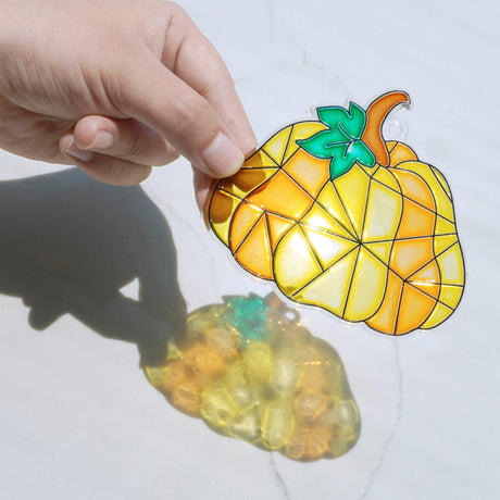 Winlyn 27 Sets Pumpkin Suncatchers DIY Window Paint Art Suncatchers Fall Pumpkin Craft Kits Autumn Pumpkin Sun Catchers for Kids Classroom Halloween Thanksgiving Art Activities Winlyn