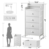 REAHOME Nightstand with Charging Station and LED Light, Tall White Night Stand with 4 Drawers and 2-Tier Shelf, Bedside Table with Sturdy Steel Frame Wood Top for Bedroom, Living Room - White REAHOME