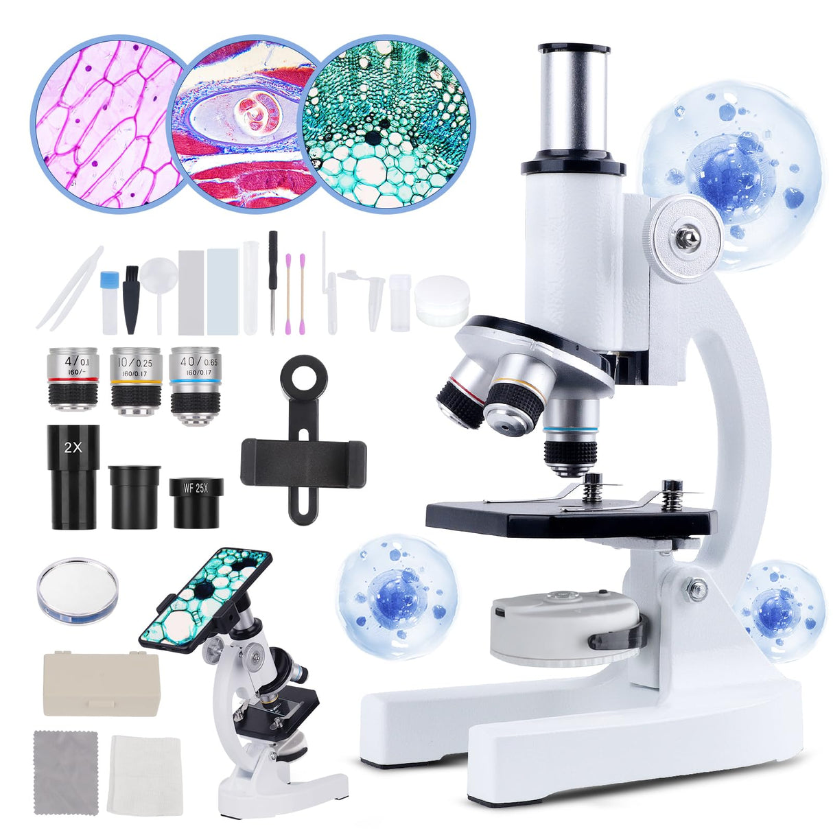 Microscope for Kids Beginner, 40X-2000X Biological Compound Microscope Kit with Adjustable Brightness LED, Slides for School Lab Home Education, Gifts for Children Students eyemocsin