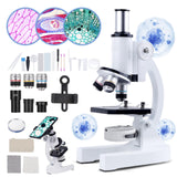 Microscope for Kids Beginner, 40X-2000X Biological Compound Microscope Kit with Adjustable Brightness LED, Slides for School Lab Home Education, Gifts for Children Students eyemocsin