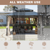 EROMMY 12'x14' Hardtop Gazebo, Double Roof Metal Canopy with Aluminum Frame, Netting and Shaded Curtains Included Permanent Outdoor Pavilion Gazebos for Patio, Backyard, Deck and Lawns EROMMY