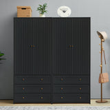 YZRSTY Armoire Wardrobe Closet with 4 Doors and 6 Drawers, 70.87" Tall Wooden Clothes Closet Wardrobe Cabinet, Freestanding Bedroom Storage Armoire for Hanging Clothes, 2-Piece (Black) YZRSTY