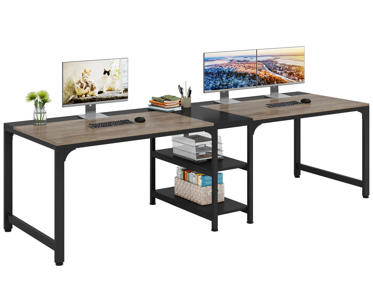 LITTLE TREE 90.5 Inch Large Double Home Office Compuer Desk Two Person Study Table LITTLE TREE