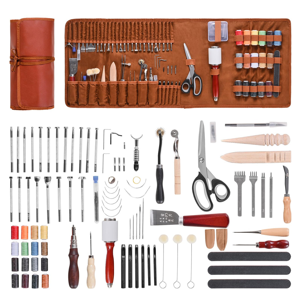 VEVOR Leather Working Tools Kit, 92 PCS Leather Craft Tools with Portable Leather Storage Bag, Engraving Punching Sewing Stamping Sanding Tools, Ideal for Beginners DIY Enthusiasts and Professionals VEVOR