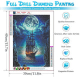 NEGHER 5D Landscape Diamond Painting Kits for Adults Beginner, DIY Steamship Moon, Full Round Drill Religious Gem Art Kits, Home Wall Decor 12x16 inch NEGHER