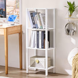 YUFAM 4 Tier Tall Wooden Bookshelf with Storage - Small White Bookcase for Small Spaces, Small Shelf for Living Room, Office, Bedroom, Kitchen - Industrial Modern Book Shelf YUFAM