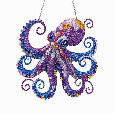 Celegoods Octopus Diamond Art Hanging Kits for Adults Beginners, Rhinestone Beads Acrylic Hanging Pendant Diamond Painting Dots Art Small Kits Hanging Decor, DIY Craft for Home Garden Decor