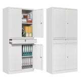 NODHM Inches Metal Storage Cabinet with Wheels, 72" Garage Storage Cabinet with Locking Draw and Adjustable Shelf, Tool Storage Cabinet for Garage, Home, Office, Gym, School (White, No Wheel) NODHM