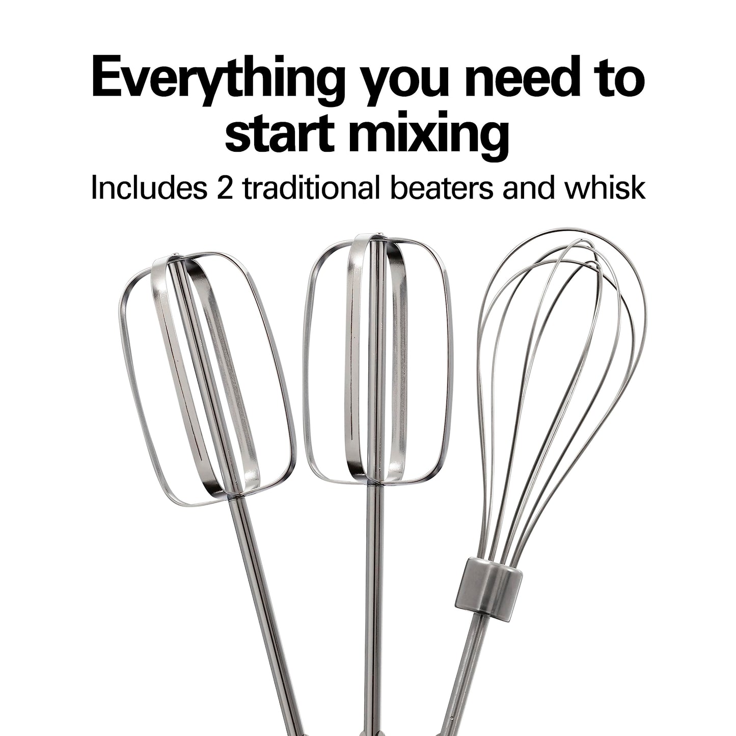 Hamilton Beach Electric Hand Mixer, 6 Speeds + Stir Button, 300 Watts of Peak Power for Powerful Mixing, Includes Whisk and Storage Clip, Black (62628)