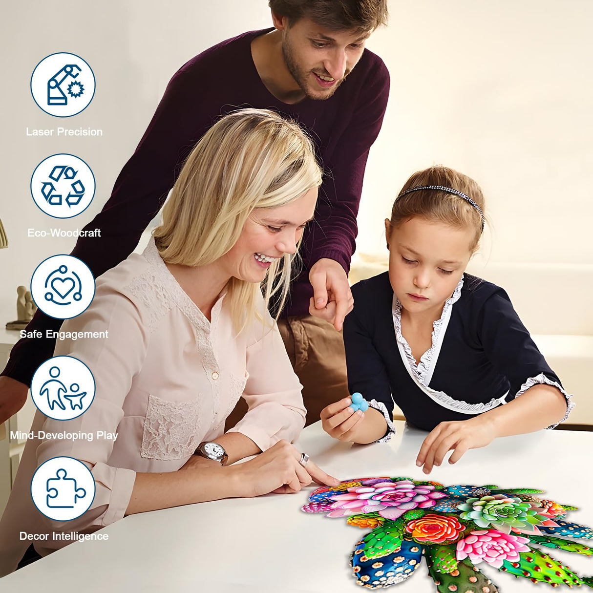 Wooden Jigsaw Puzzles for Adults and Kids, Cactus Flower 200 Piece Unique Shaped Puzzle, Family Game and Creative Wooden Puzzle Gift, Wall Art Decor, 11 x 15 Inch SAWZOO