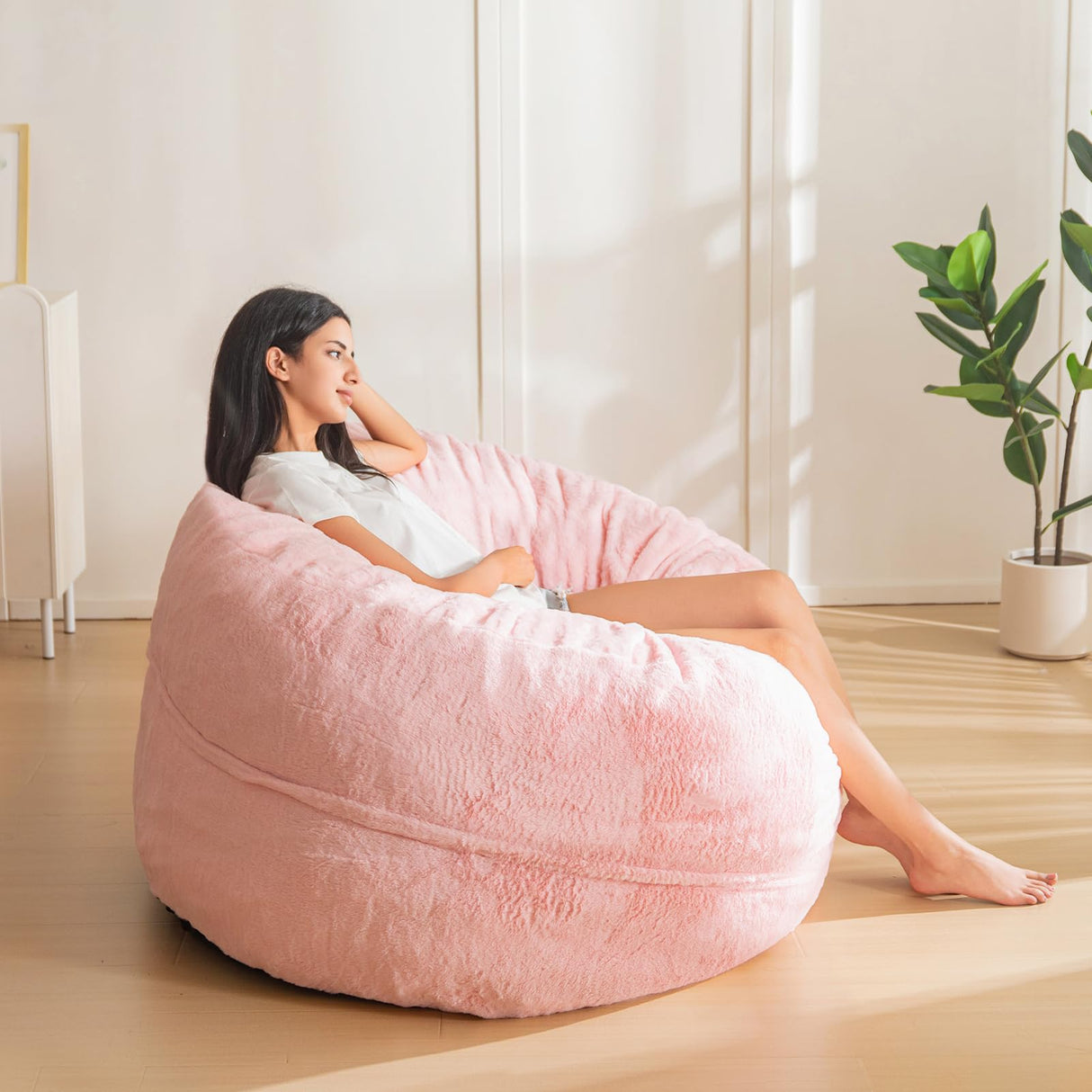 MAXYOYO Bean Bag Chair for Adults, Large 3 ft Bean Bag Chair with Foam Filling, Ultra Soft Fur Lazy Sofa for Living Room Bedroom, Machine Washable Cover MAXYOYO