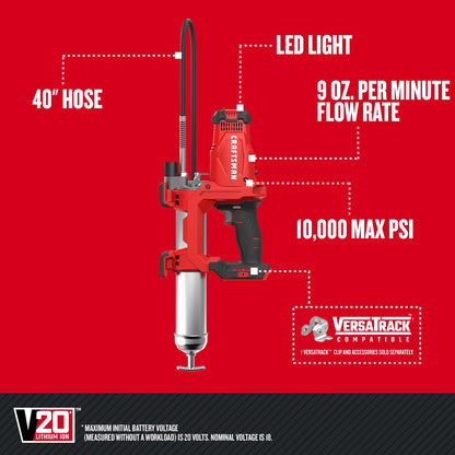 CRAFTSMAN V20 Grease Gun, Cordless, 40" Hose, 10,000 Max PSI, Bare Tool Only (CMCGG001B) - WoodArtSupply