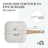 SENSARTE Nonstick Ceramic Grill Pan for Stove Tops, Versatile Square Grilling Pan with Pour Spouts, Durable Grill Skillet for All Stoves, Steak Pan Bacon Pan, Non Toxic-PTFE,PFAS,PFOA Free, 11 Inch SENSARTE