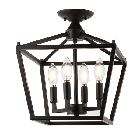 JONATHAN Y JYL7610A Plains Mini Lantern 12" 4-Light Iron Modern Farmhouse LED Flush Mount, Rustic, Industrial, Dimmable, 2700K Cozy Warm Light Kitchen, Hallway, Bathroom, Stairwell, Oil Rubbed Bronze JONATHAN Y