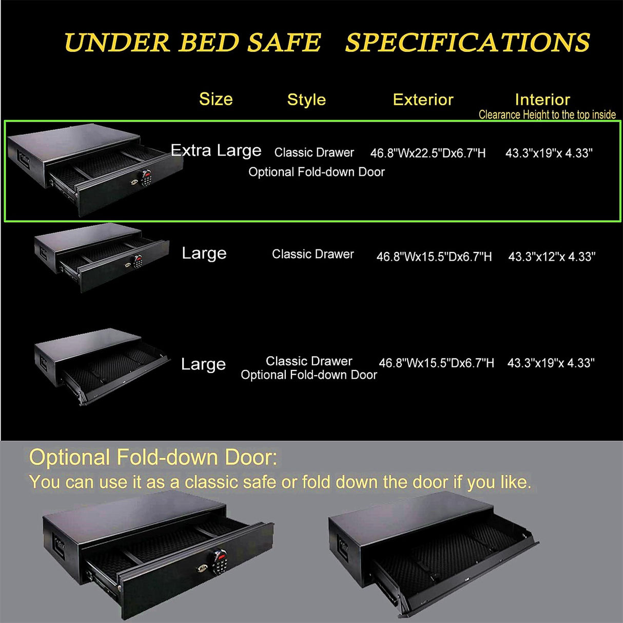 Extra Large Under Bed Safe, Heavy-duty Rapid Gun Storage Safe Drawer Safe for AR Rifle Ammo Pistol Accessories for Home and Vehicle LANGGER V