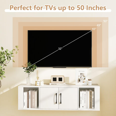GOFLAME Floating TV Stand, Wall Mounted TV Console Table with Doors, Entertainment Media Center Under TV, Modern TV Cabinet for Living Room, Bedroom, Office, White GOFLAME