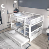 Giantex Full Over Full Bunk Bed with Trundle, Solid Wood Trundle Bed Frame w/Guardrails and Ladder, Convertible to 2 Beds, Full Size Bunk Beds for Adults Kids Teens, No Box Spring Needed, White Giantex