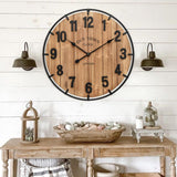 EMAX HOME Large Old Town Farmhouse Wall Clock 24 Inch Rustic Antique Wood with Metal Circle and Large Numerals Silent Battery Operated Wall Clock for Office Kitchen Bedroom Living Room EMAX HOME