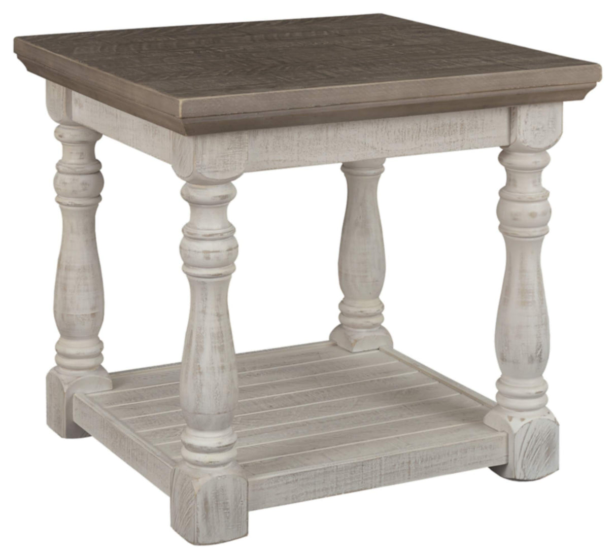 Signature Design by Ashley Havalance Farmhouse Square End Table with Floor Shelf, Vintage Gray & White with Weathered Finish Signature Design by Ashley
