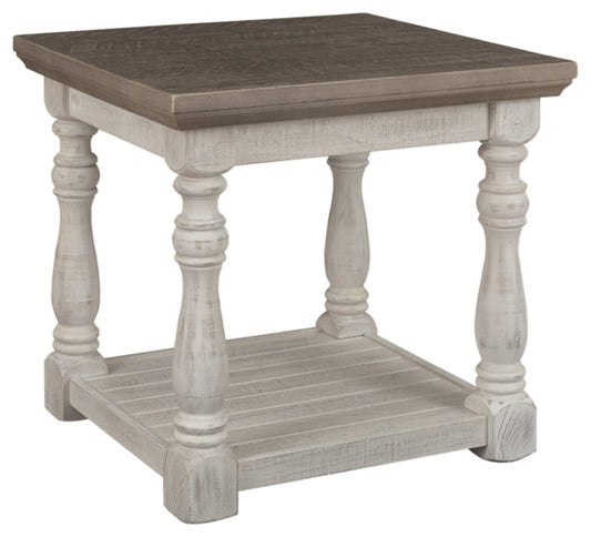 Signature Design by Ashley Havalance Farmhouse Square End Table with Floor Shelf, Vintage Gray & White with Weathered Finish - WoodArtSupply