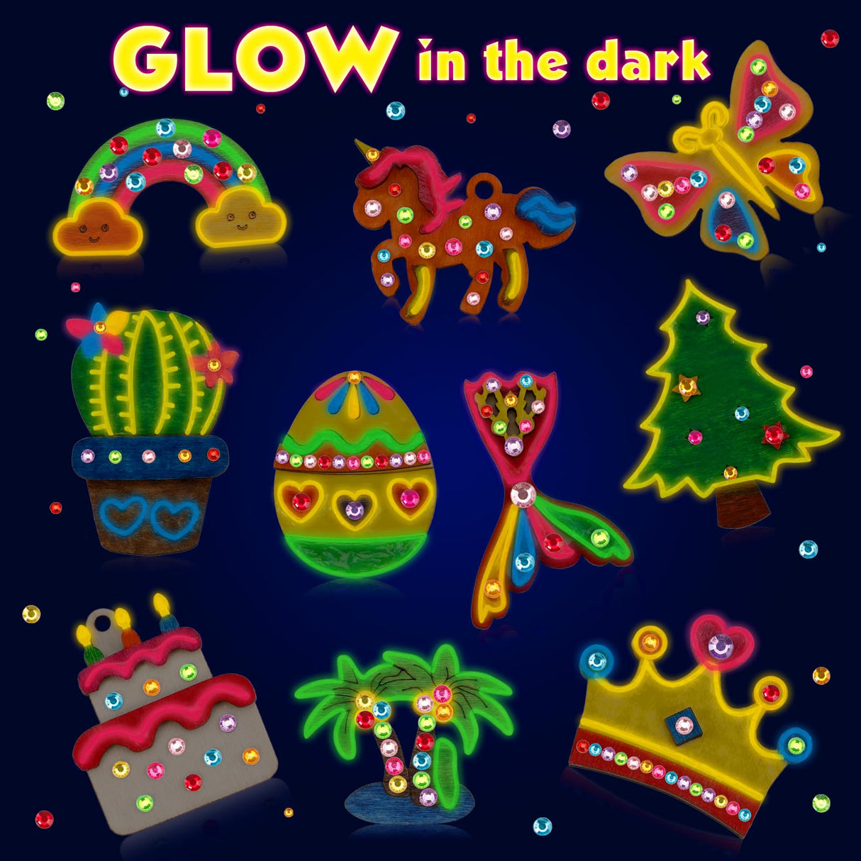 GWAHSA 30pcs DIY Wooden Magnets, Glow in The Dark Wooden Art Craft Supplies Painting Kit for Kids Activities Party Favors for Boys Girls Ages 4-8 8-12 Birthday Gifts Toys Pinata Goodie Bags Stuffers GWAHSA