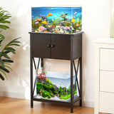 LAQUAL 10 Gallon Fish Tank Stand with Cabinet, Double Aquarium Stand for 10 & 5 Gallon Fish Tank, Heavy Metal Stand with Stable Structure, Adjustable Table Feet & Anti-tilt Device - Black LAQUAL