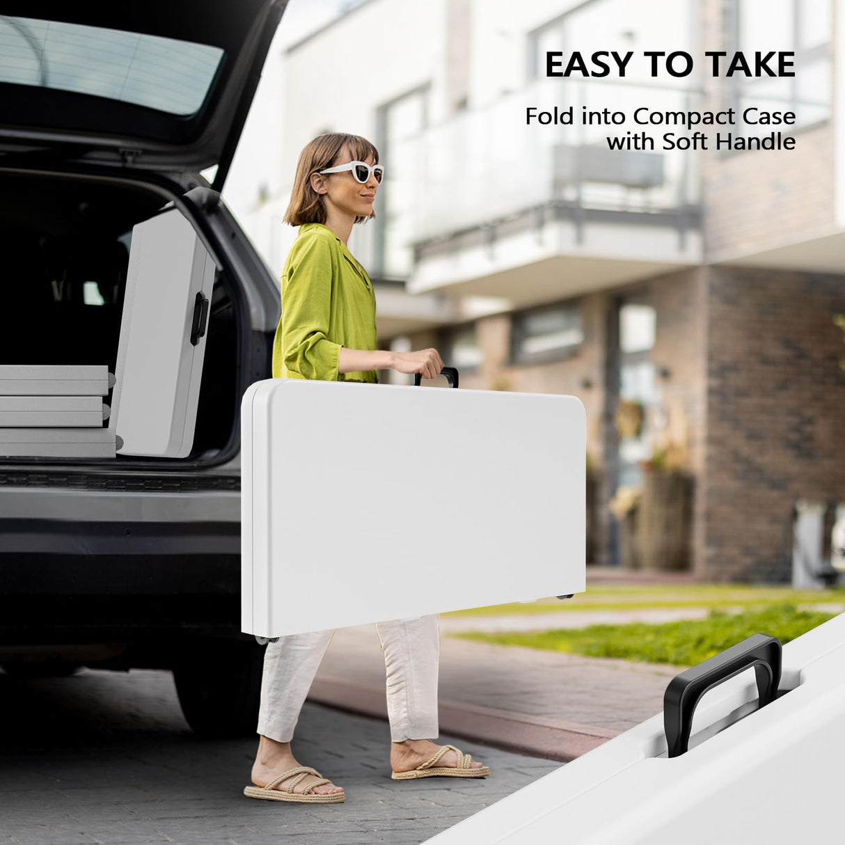 VINGLI 34" Fold in Half Square Table, Bi-Folding Commercial Table, Portable Plastic Dining Card Table for Kitchen or Outdoor Party Wedding Event, White VINGLI